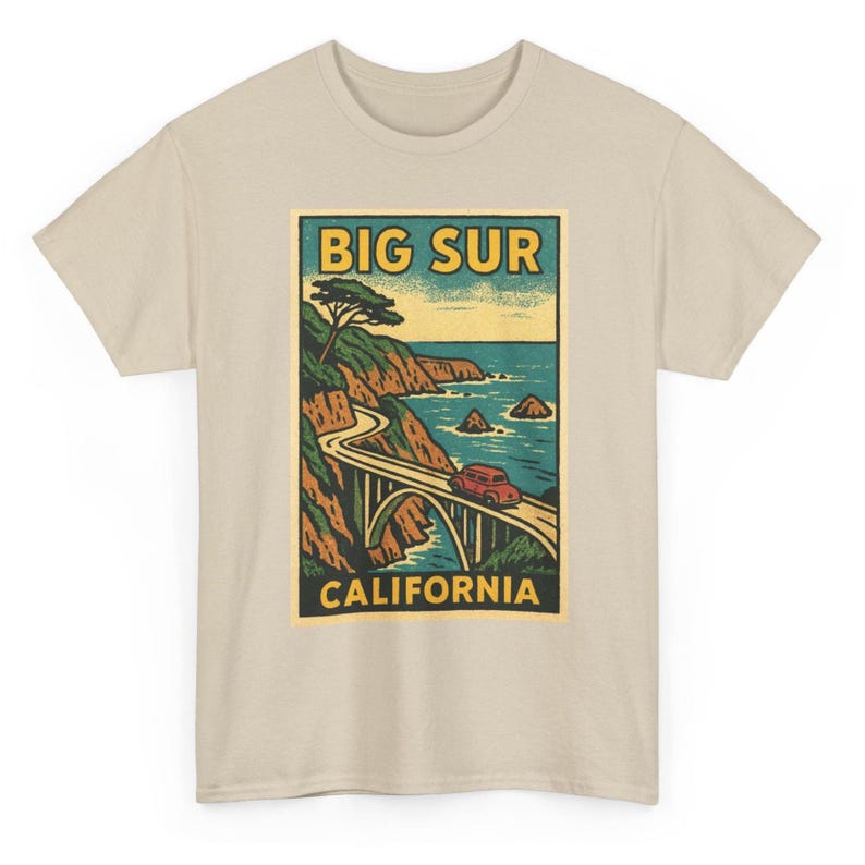 Big Sur T-shirt Unisex: Retro Kalifornien T-shirt Sand
