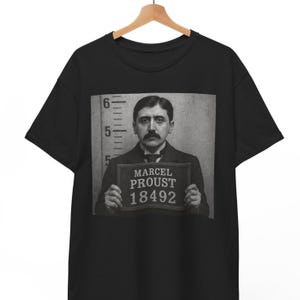 Marcel Proust Mugshot T Shirt, Funny Literary Meme Tee For Men Women Unisex Retro French Author Graphic Shirt Gift For Book Intellectual