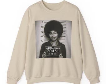 Angela Davis Unisex Crewneck Sweatshirt: Retro Mugshot Style Activist Pullover