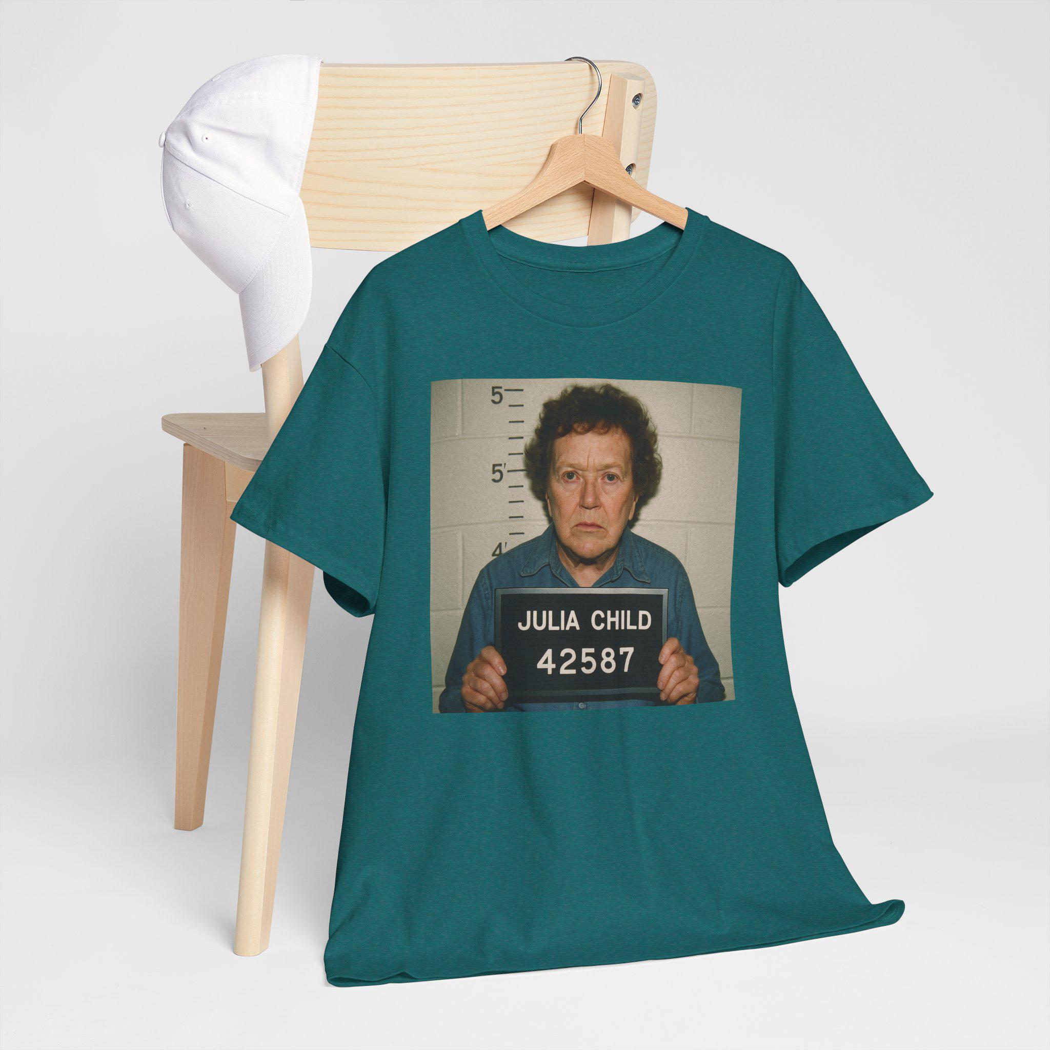 Julia Child Mugshot T-shirt: Funny Culinary Meme Tee, Foodie Gift