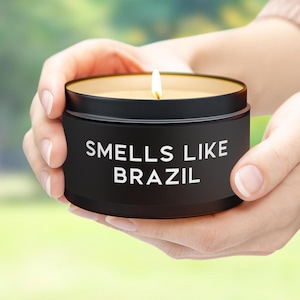 Brazil Candle Gift Smells Like Brazil souvenir Scented Tin Candle Coconut Soy Wax 4oz, 8oz Brazilian