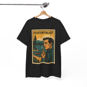Existentialist Retro Comic T-Shirt: Absurdist Philosophy Graphic Tee Black