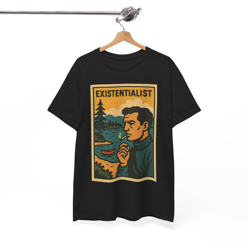 Existentialist Retro Comic T-Shirt: Absurdist Philosophy Graphic Tee Black