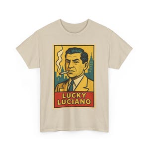 Lucky Luciano T-Shirt Unisex | Retro Comic Style Mafia Boss T-Shirt | Vintage Krimilegenden Grafik | Geschenk für True Crime Fans Geschichtsliebhaber