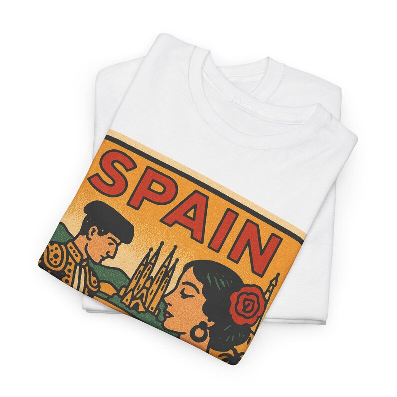 スペインコミックTシャツ ユニセックス レトロスタイル | ヴィンテージ バルセロナ スカイラインTシャツ | 大胆なヨーロッパ旅行シャツ | 彼や彼女へのギフト カルチャーエクスプローラー White