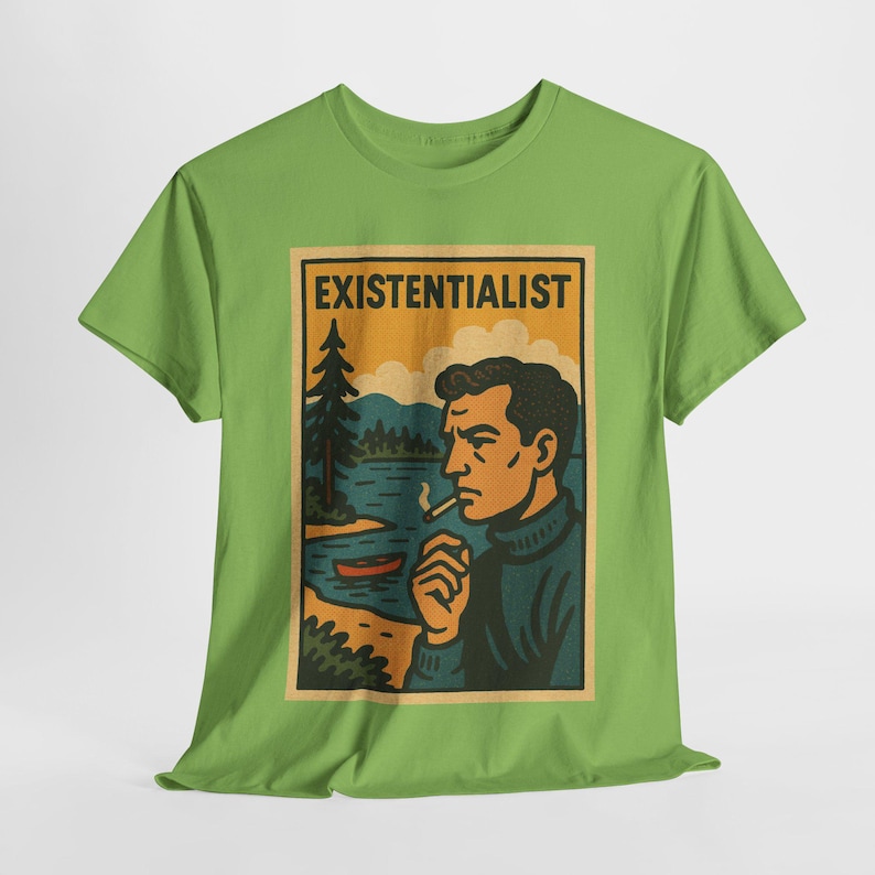 Existentialist Retro Comic T-Shirt: Absurdist Philosophy Graphic Tee Lime