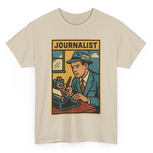 Journalist-T-shirt unisex | Retro serietidningsstil pressgrafik-T-shirt | Vintage reporterdesign | Cool present till författare och medieälskare