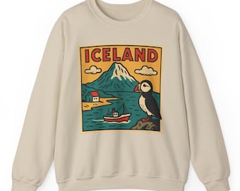 Bluza z kapturem Iceland: unisexowa bluza podróżna w stylu retro z okrągłym dekoltem