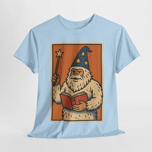 Wizard Yeti T-Shirt: Retro Comic Style Fantasy Tee Light Blue