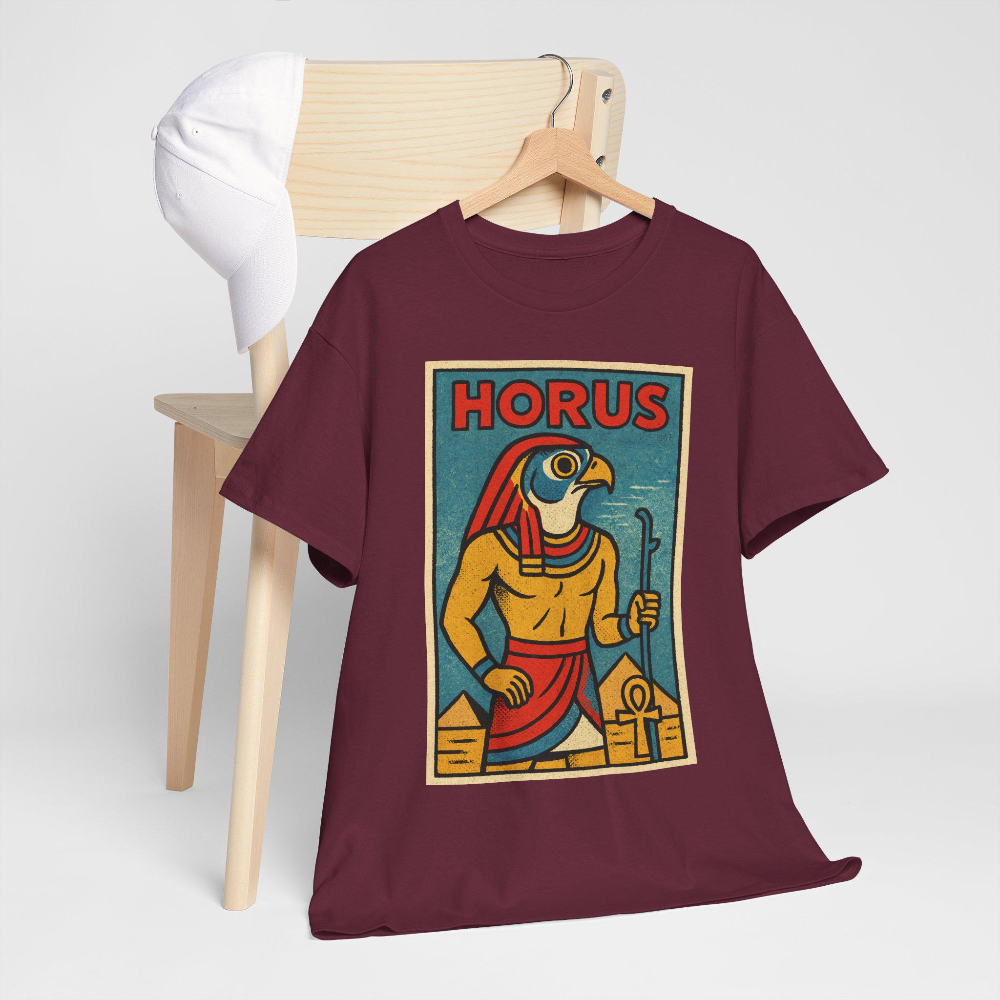 ホルスTシャツ：レトロコミック風エジプト神グラフィックTシャツ 