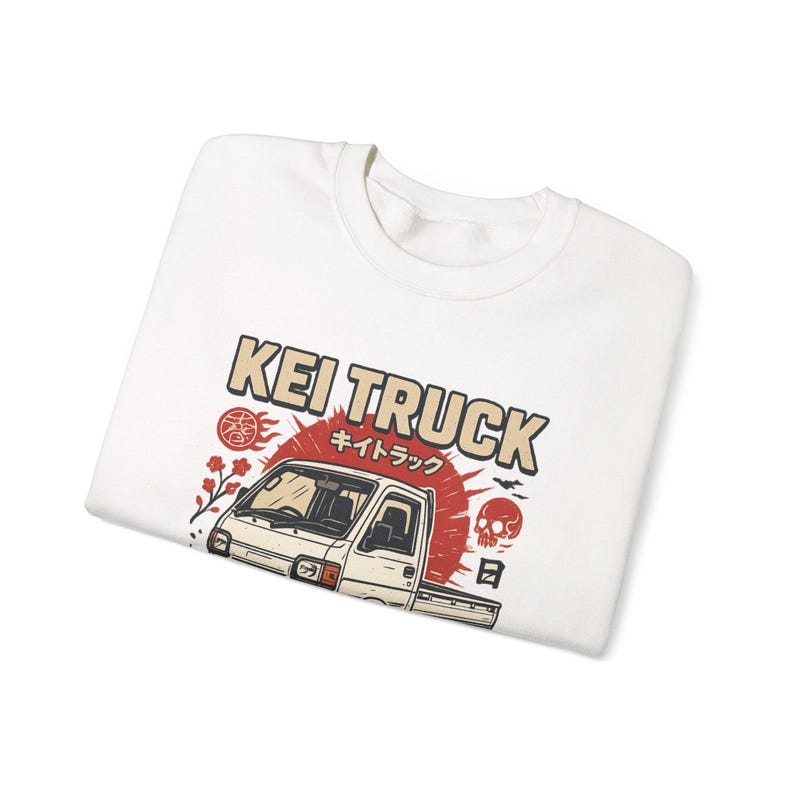 Felpa Kei Truck: pullover unisex retrò giapponese con scollo rotondo White