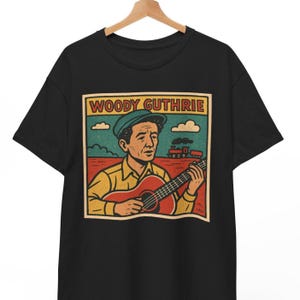 Woody Guthrie Comic T Shirt, Retro Vintage Folk Music Graphic Tee For Men Women, Protest Music Shirt, Gift For Music Lovers, Americana Folk