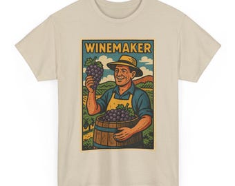 ワインメーカーTシャツ：ヴィンテージコミックレトロスタイルワインラバーTシャツ