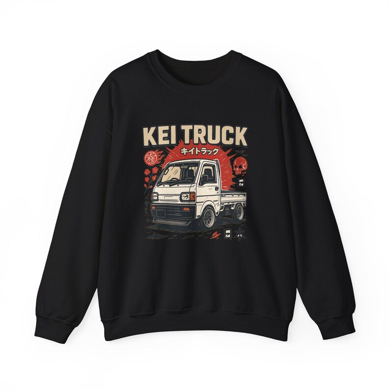 Felpa Kei Truck: pullover unisex retrò giapponese con scollo rotondo Black