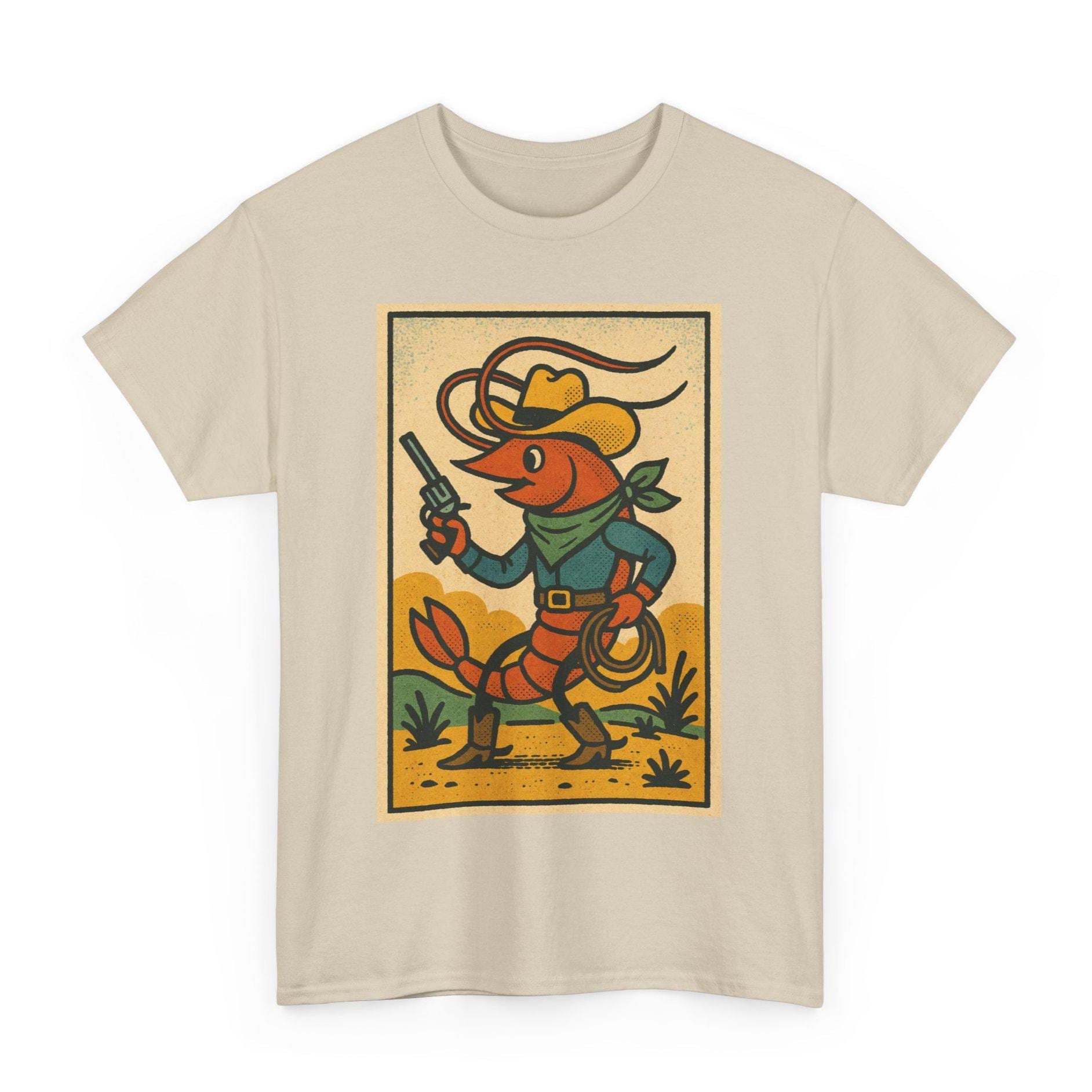 Cowboy Shrimp T-shirt: Retro Comic Western Crustacean Tee for