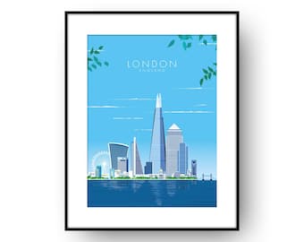 Stampa artistica dello skyline di Londra: poster di viaggio con il paesaggio urbano dell'Inghilterra
