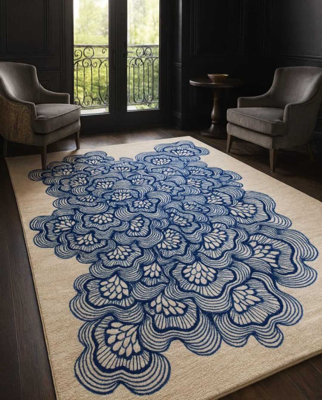 Handmade Blue & Beige Floral Tufted Area Rug - Modern Organic Wool ...