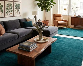 5x8 8x10 9x12 Area Rug, Solid Dark Teal Hand Tufted Rug, Plush Emerald Green Carpet For Living Room and Bedroom, Thick Cozy Floor Cover