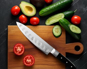 Hand-Forged 8-inch Chef Knife, J2 Japanese Stainless Steel, Wooden Handle