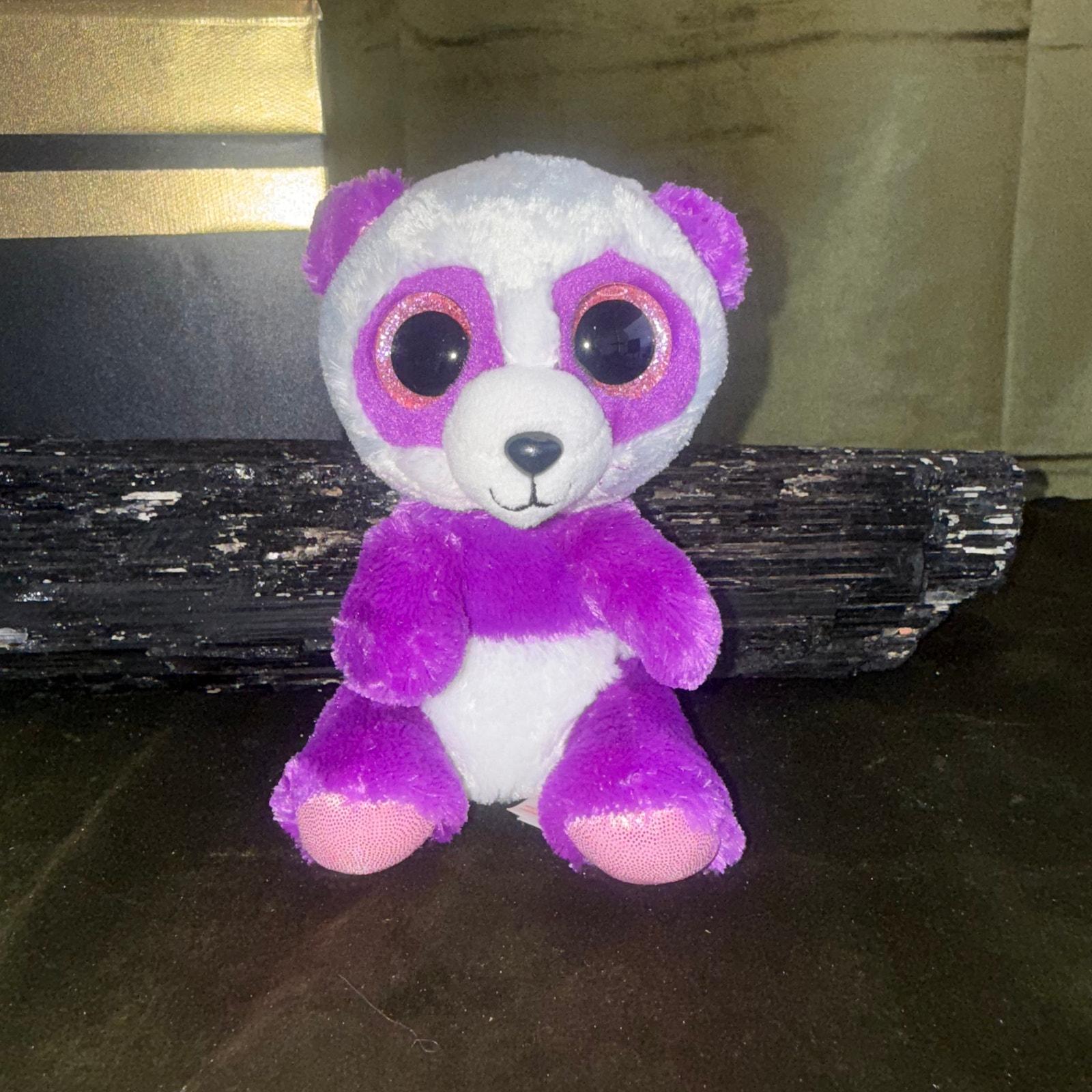 TY Beanie Boo Boom Boom Panda Plush – Purple White – EUC NWOT