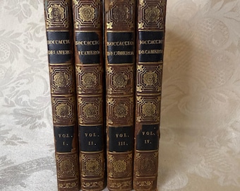 Antike 1822 Boccaccio Decameron 4 Vol Set Leder Vergoldet Selten