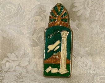 Vintage Greek Enamel Brass Desk Clip Paper Holder Souvenir Greece MCM