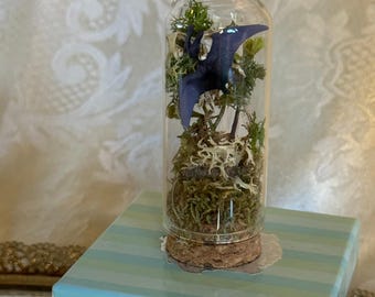 Mini terrario de pterodáctilo con campana de cristal, diorama de dinosaurio, decoración