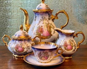 Vintage Bavaria Fragonard Tea Set 22K Gold Kunst Palette Germany