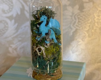 Mini Dragon Terrarium Glass Cloche Moss Diorama Fantasy Decor
