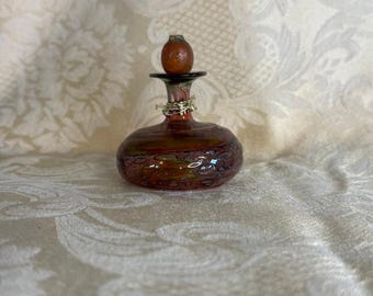 Vintage Hand Blown Art Glass Perfume Bottle Purple Iridescent Bubble Stopper