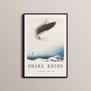 Jumping Carp Poster | Ohara Koson Japanese Art Print | Ukiyo-e Fish Wall Art | Vintage Home Decor | Ohara Koson Paintings  |  Digital Art
