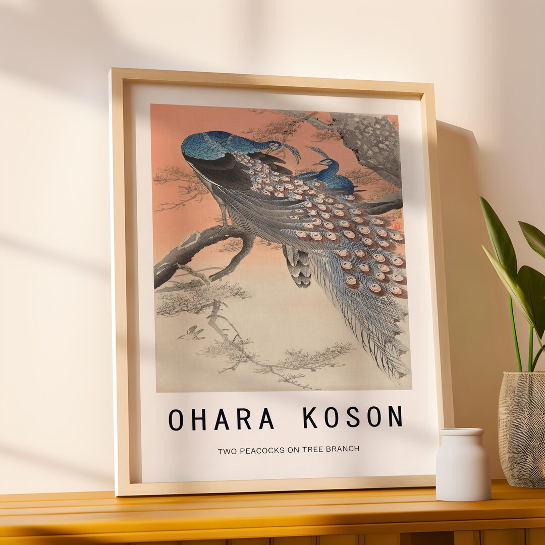 Ohara Koson Poster - Two Peacocks on Tree Branch | Japanese Art Print ...