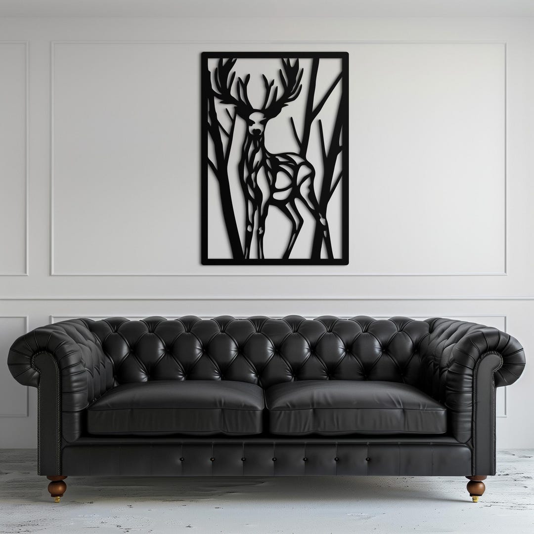 Deer Silhouette Metal Wall Art, Modern Wildlife Decor, Black Metal Deer