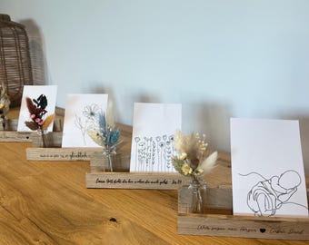 Kartenhalter personalisiert, Fotohalter, Fotoleiste mit Trockenblumen, Kartenhalter mit Wunschtext, Fotoleiste, Personalisierungsgeschenk