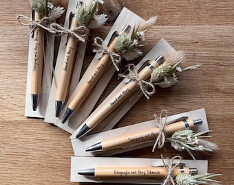 Personalized ballpoint pen, gift with dried flowers, custom engraving, ballpoint pen with engraving
