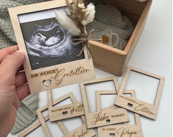 Photo frame ultrasound image, wooden picture frame, Polaroid frame, pregnancy announcement, our little secret, you are going to be grandparents