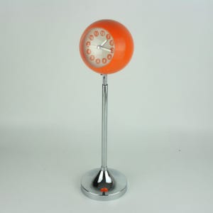 Vintage Orange Eyeball Alarm Clock | Telescopic Antenna Stand (34–77cm) | Night Light Function | Mid-Century Modern Space Age Design