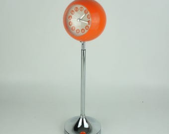 Vintage Orange Eyeball Alarm Clock | Telescopic Antenna Stand (34–77cm) | Night Light Function | Mid-Century Modern Space Age Design