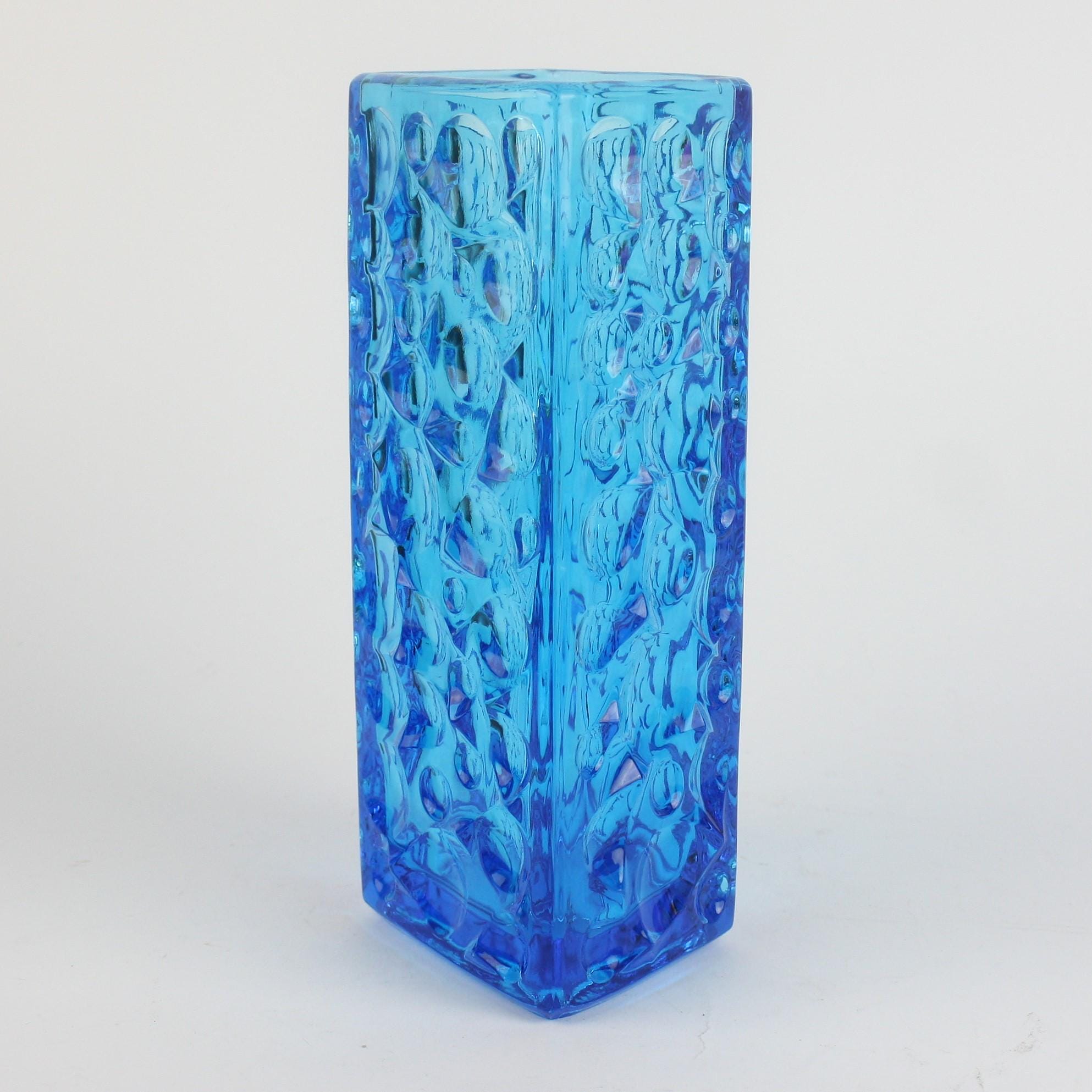 ヴィンテージ チェコ アート ガラス ブルー花瓶 Jiri Brabec、Rosice