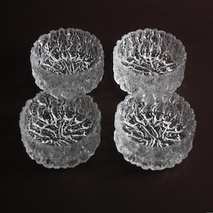 Vintage 1960s Textured Glass Bowls Set of 4 | Mid Century Modern Clear Glass Dessert Bowls | Retro Scandinavian Style Kitchenware