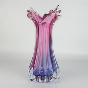 Vintage 1960s Murano Glass Vase – Pink & Purple Sommerso Splash Rim (28cm x 14cm)