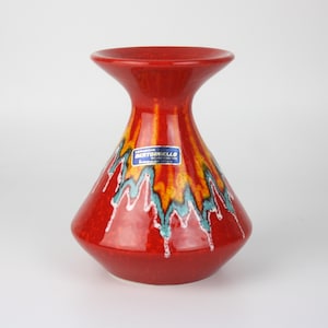 Vintage Bertoncello Vase – 1970s Italian Ceramic Art Pottery – Red Lava Glaze