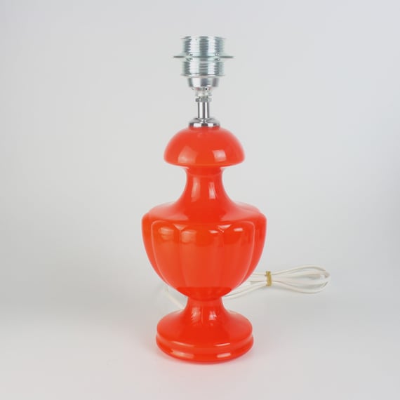 1970s Orange Opal Glass Lamp Base | Space Age Mid-Century Modern Lighting