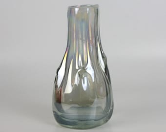 Vintage 1950s Czech Handblown Glass Vase | Smoky Iridescent Lustre Art Glass