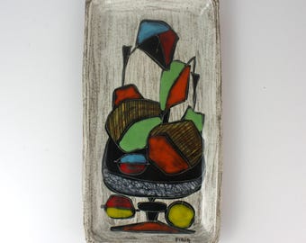 Vintage Italian Ceramic Tray by Fidia, 1960s – Hand-Painted Abstract Mid-Century Modern Dish