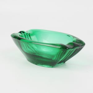 Mid Century Vaclav Hanus for Rosice Sklo Union Green Glass Bow/Ashtray , Czech Art Glass 1960s