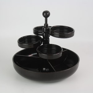 Vintage 70s Dark Brown Swivel Tier Organizer – Space Age Catchall Tray, Mid-Century Modern Rotating Storage – Made in Greece