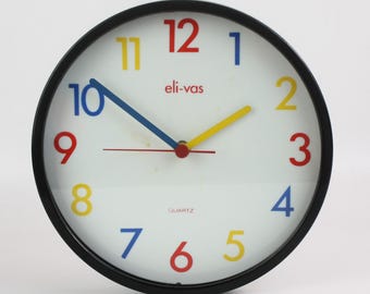 Vintage Eli-vas-wandklok: Duits kwarts, decor Memphis-stijl
