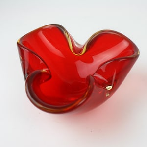 1960&#39;s  Sommerso Murano Glass Red and Yellow Ashtray – Mid-Century Modern Italian Art Glass
