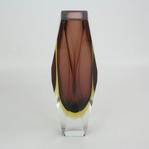 Vintage 1960s Faceted Sommerso Murano Glass Vase — Large Italian Art Glass, Amber & Brown, 30cm